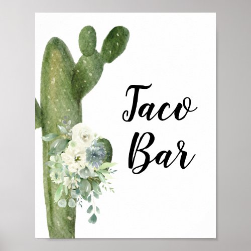Green Cactus Taco Bar Bridal Shower Floral Sign