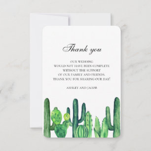 Green cactus thank you. Cacti wedding note Card