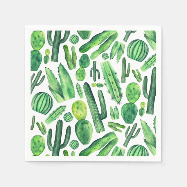 Green cactus. Watercolor botanical. Cacti pattern Napkins (Front)