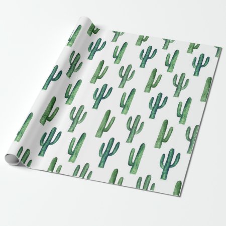 Green Cactus Watercolor Botanical Pattern Modern Wrapping Paper