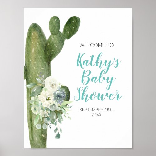 Green Cactus White Flowers Taco bout Love Welcome Poster