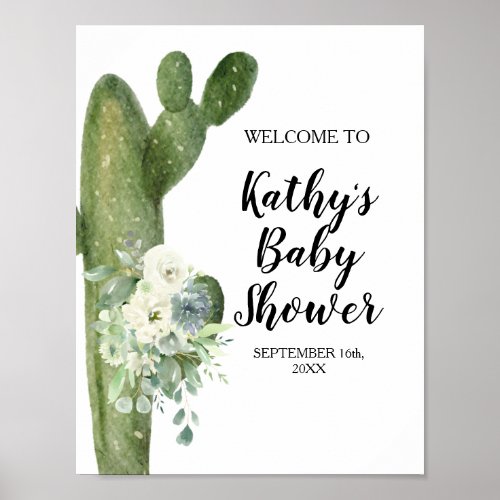 Green Cactus White Flowers Taco bout Love Welcome Poster