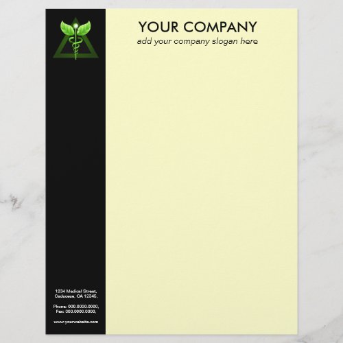 Green Caduceus Alternative Medicine Black Cream Letterhead