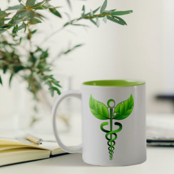 Green Caduceus Alternative Medicine Holistic Icon Two-tone Coffee Mug by sunnymars at Zazzle