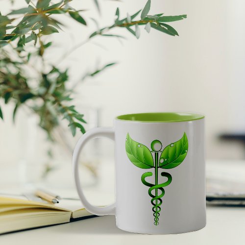 Green Caduceus Alternative Medicine Holistic Icon Two_Tone Coffee Mug