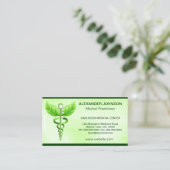 Green Caduceus Alternative Medicine Light Standard Business Card (Standing Front)