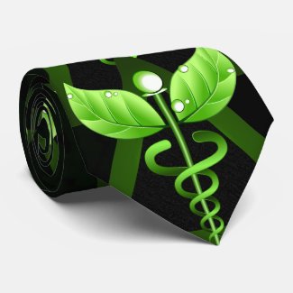 Green Caduceus Alternative Medicine Medical Emblem Tie