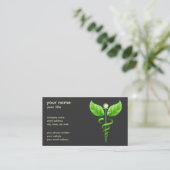 Green Caduceus Alternative Medicine Medical Symbol Business Card (Standing Front)