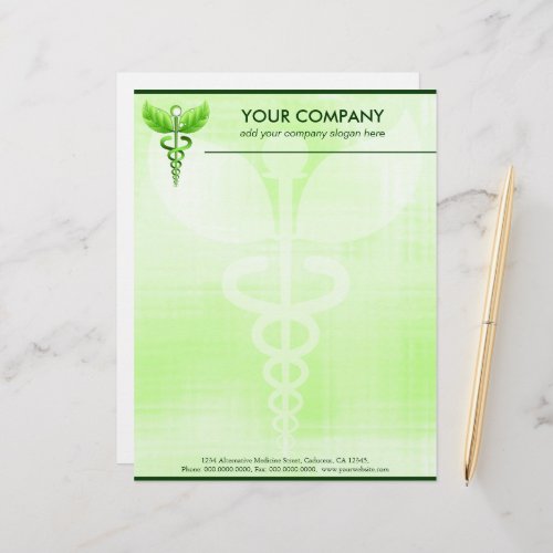 Green Caduceus Alternative Medicine Medical Symbol Letterhead