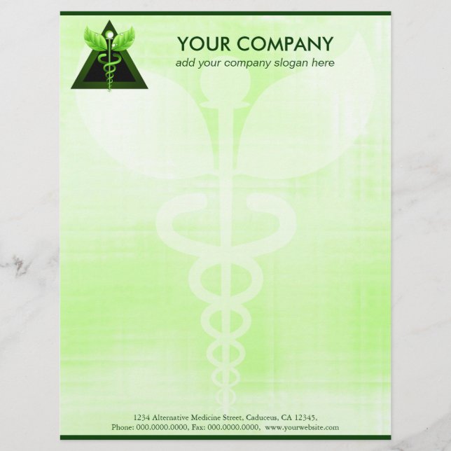 Green Caduceus Alternative Medicine Symbol Office Letterhead (Front)