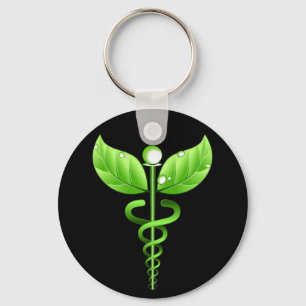 Green Caduceus Medical Alternative Medicine Black Keychain