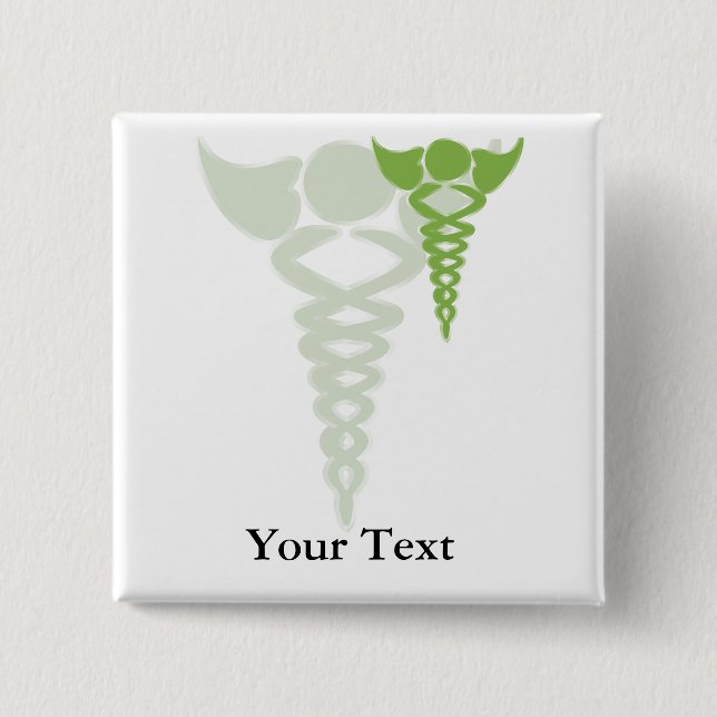green caduceus medical gifts pinback button (Front)