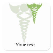 green caduceus medical gifts square sticker
