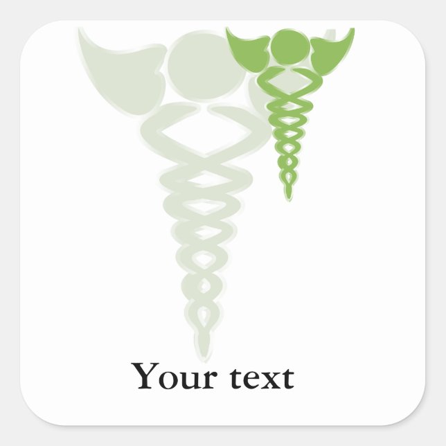 green caduceus medical gifts square sticker (Front)