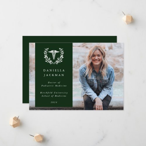 Green Caduceus Medical School Graduation Photo Announcement