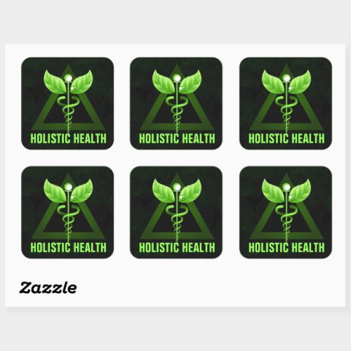 Green Caduceus Symbol Holistic Health Icon Square Sticker