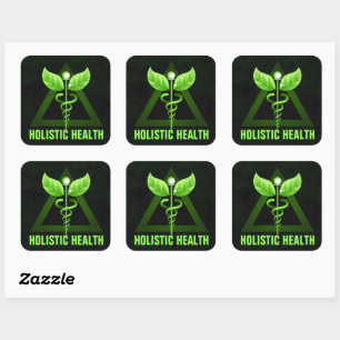Green Caduceus Symbol Holistic Health Icon Square Sticker
