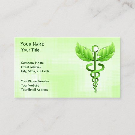 Green Caduceus Unique Alternative Medicine Business Card