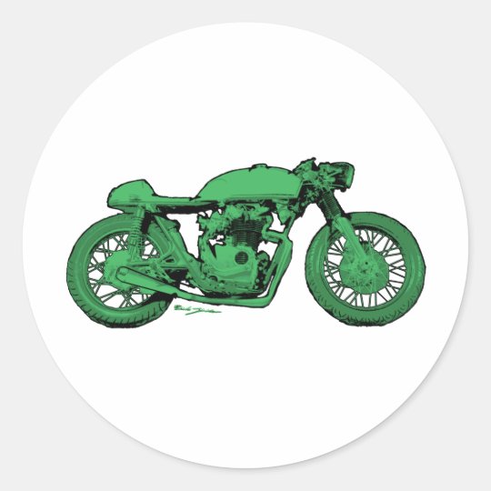 Green Cafe Racer Vintage Motorcycle Classic Round Sticker