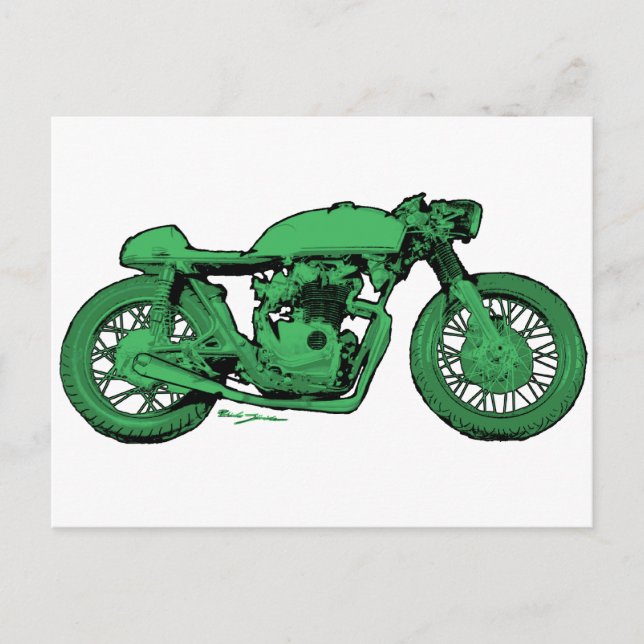 Green Cafe Racer Vintage Motorcycle Postcard (Front)
