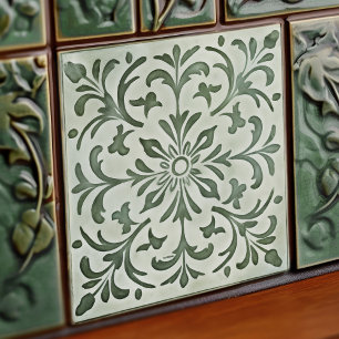 Green Calla Lily Backsplash Repro Art Nouveau Ceramic Tile