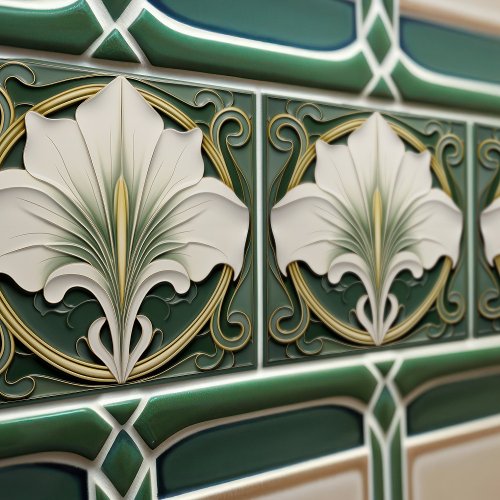 Green Calla Lily Backsplash Repro Art Nouveau Ceramic Tile