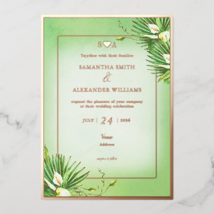 Green Calla Lily Summer Botanical Garden Wedding Foil Invitation