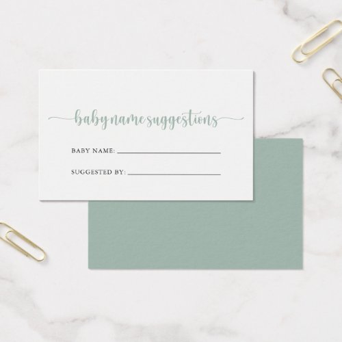 Green Calligraphy Baby Name Suggestions Card