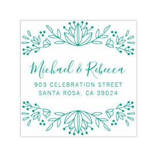 Green Calligraphy Names Wedding Return Address Self-inking Stamp