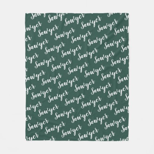 Green Calligraphy Personalized Repeat Name Fleece Blanket