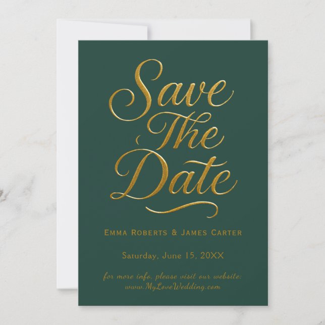 Green Calligraphy Save the Date Card (Front)