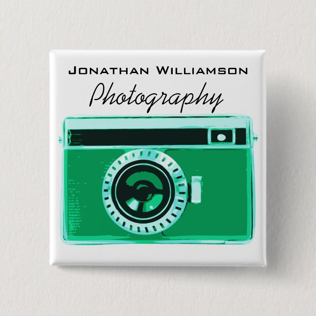 Green Camera Photography Business Pinback Button (Front)