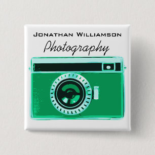 Green Camera Photography Business Pinback Button