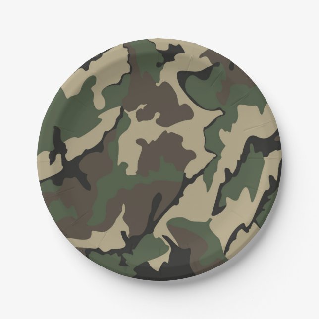 Green Camo, 7 Inch Paper Party  Plates (Front)