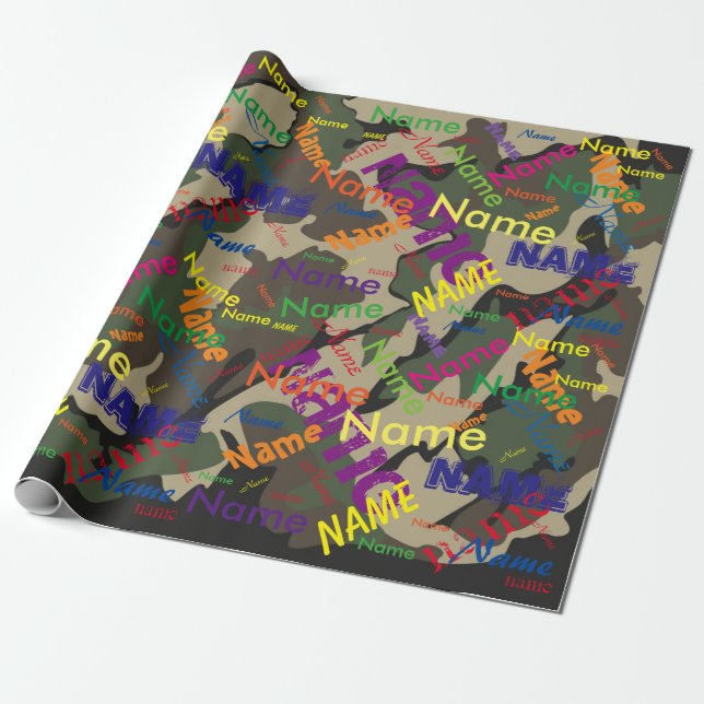 Green Camo Add Name Custom Wrapping Paper (Unrolled)