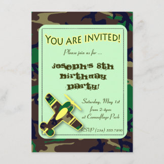 Green Camo Airplane Party Invitation