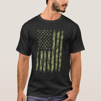 Green Camo American Flag Desert Camouflage Tactica T-Shirt
