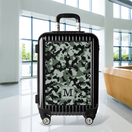 Green Camo Army Camouflage Pattern Monogrammed  Luggage
