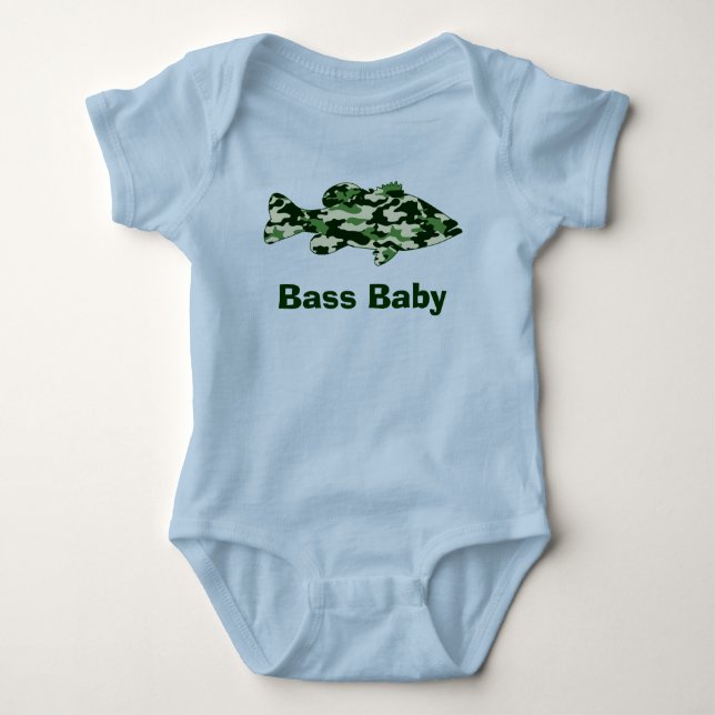 Green Camo Bass Fishing Baby Bodysuit (Front)