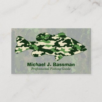 Green Camo Bass Fishing Business Card by OutdoorAddix at Zazzle
