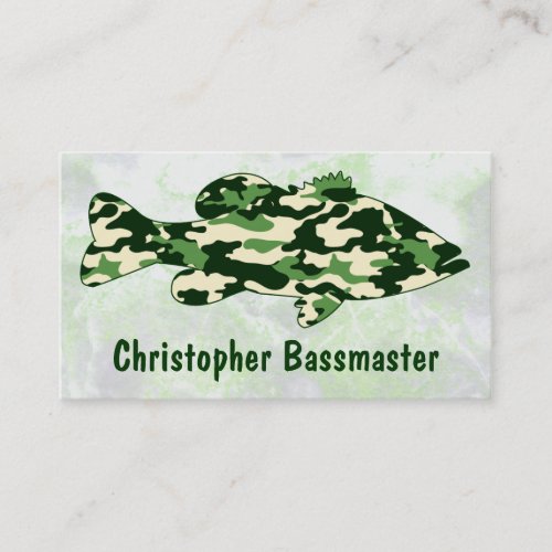 Green Camo Bass Fishing template Business Card