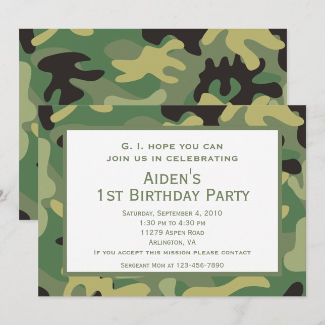 Green Camo | Birthday Party Invitation (Front/Back)