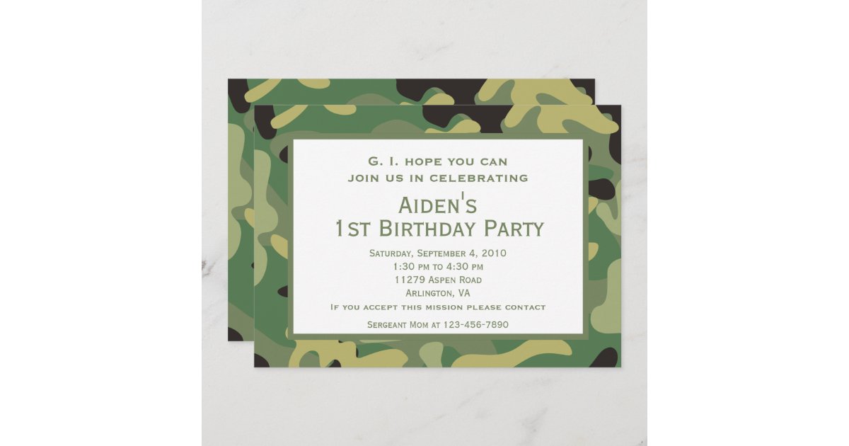 Green Camo | Birthday Party Invitation | Zazzle