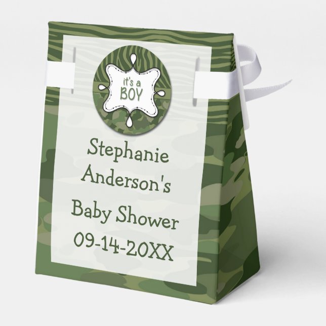 Green Camo Boy Baby Shower Favor Box (Back Side)