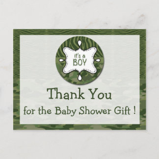 Green Camo Boy Baby Shower Thank You Postcards