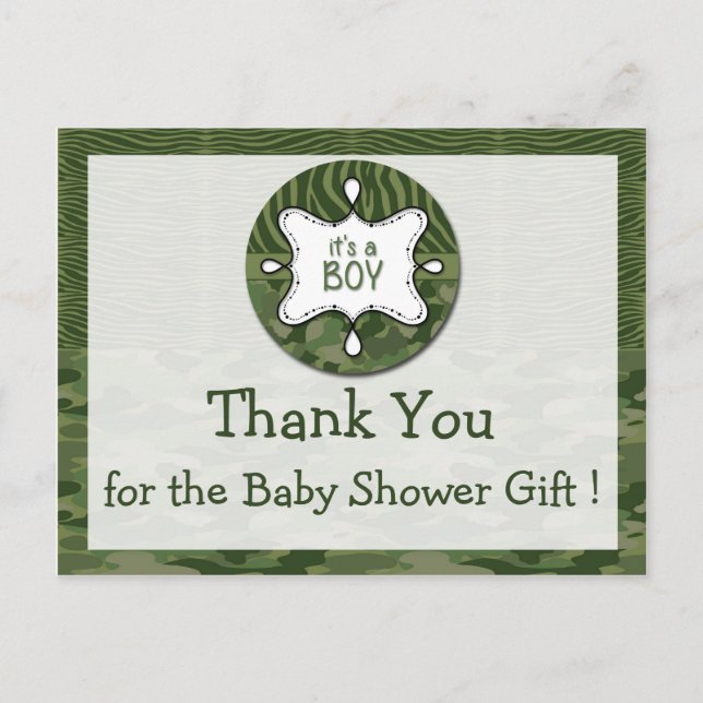 Green Camo Boy Baby Shower Thank You Postcards (Front)