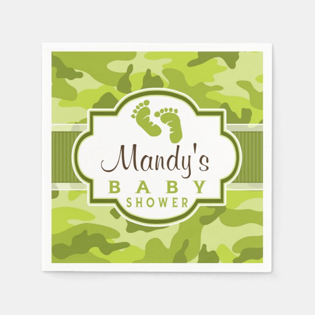 Green Camo, Camouflage Baby Shower Napkins (Front)