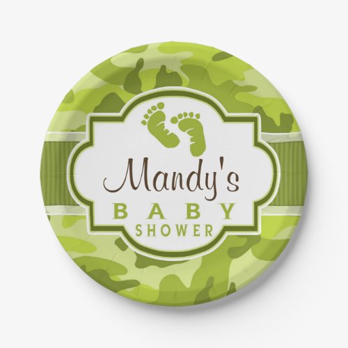 Green Camo Camouflage Baby Shower Paper Plates