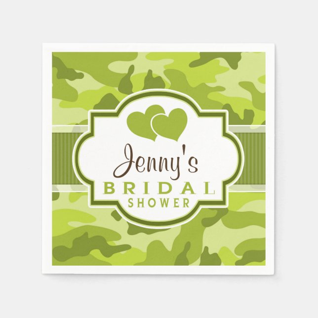 Green Camo, Camouflage Bridal Shower Paper Napkins (Front)