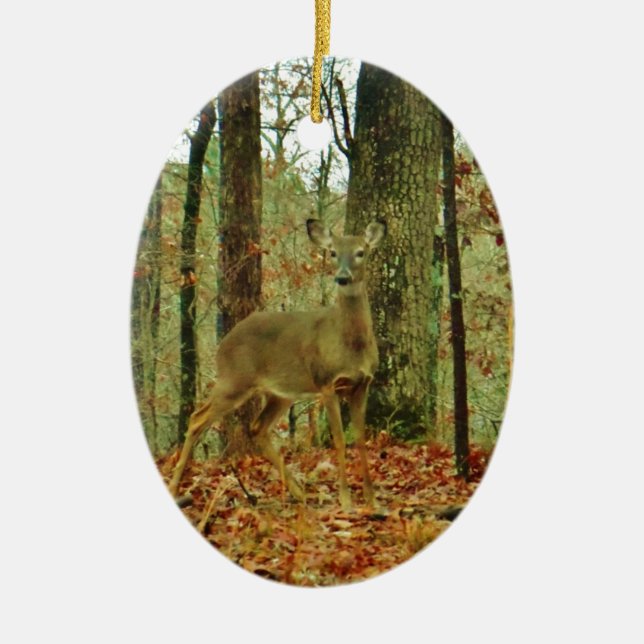 Green Camo,Camouflage Deer Ceramic Ornament (Front)